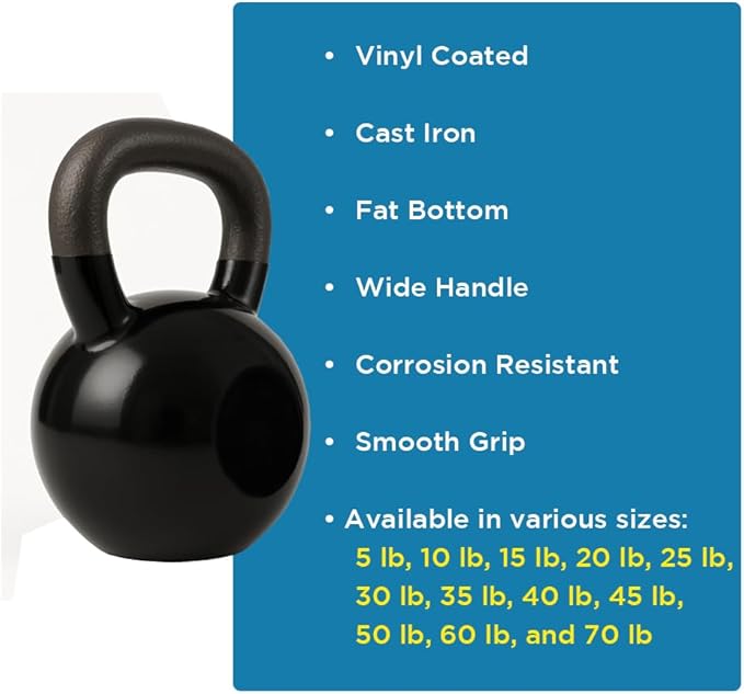 Vinyl Coated Cast Iron Kettlebell – 15lb to 70lb